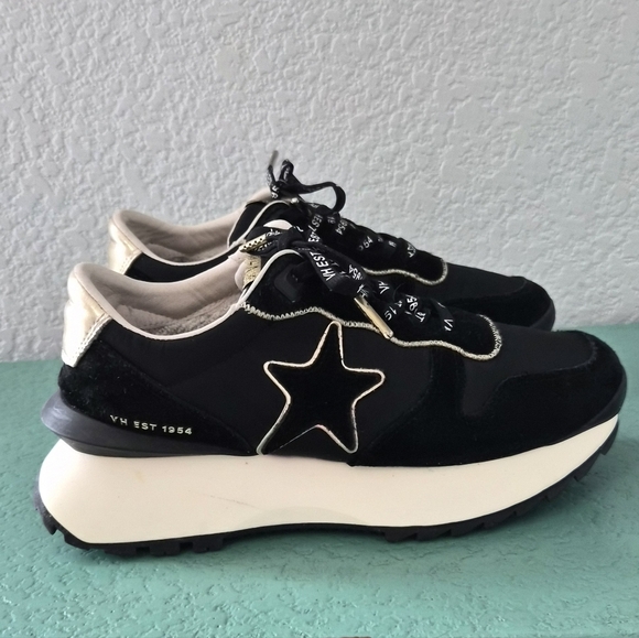 Vintage Havana Star Platform Sneakers Black Gold Size 7 - Picture 4 of 14